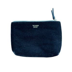 VS Victoria's Secret Black Velvet  Make up Bag Cosmetic Case Zip Pouch Lined Gol